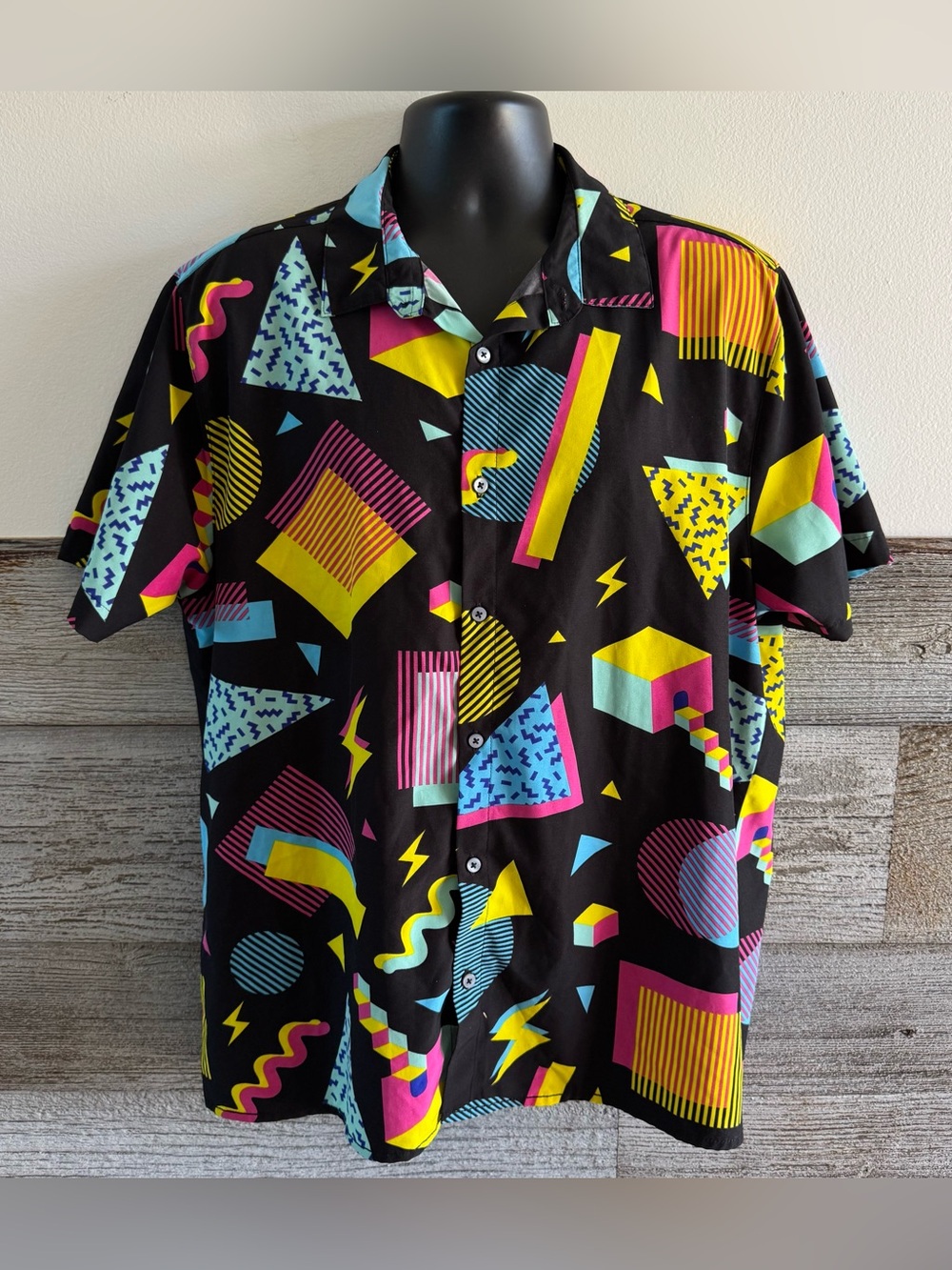80s 90s Oh Snap! Drill Clothing Co Geometric Shirt XL Neon Retro (O1)